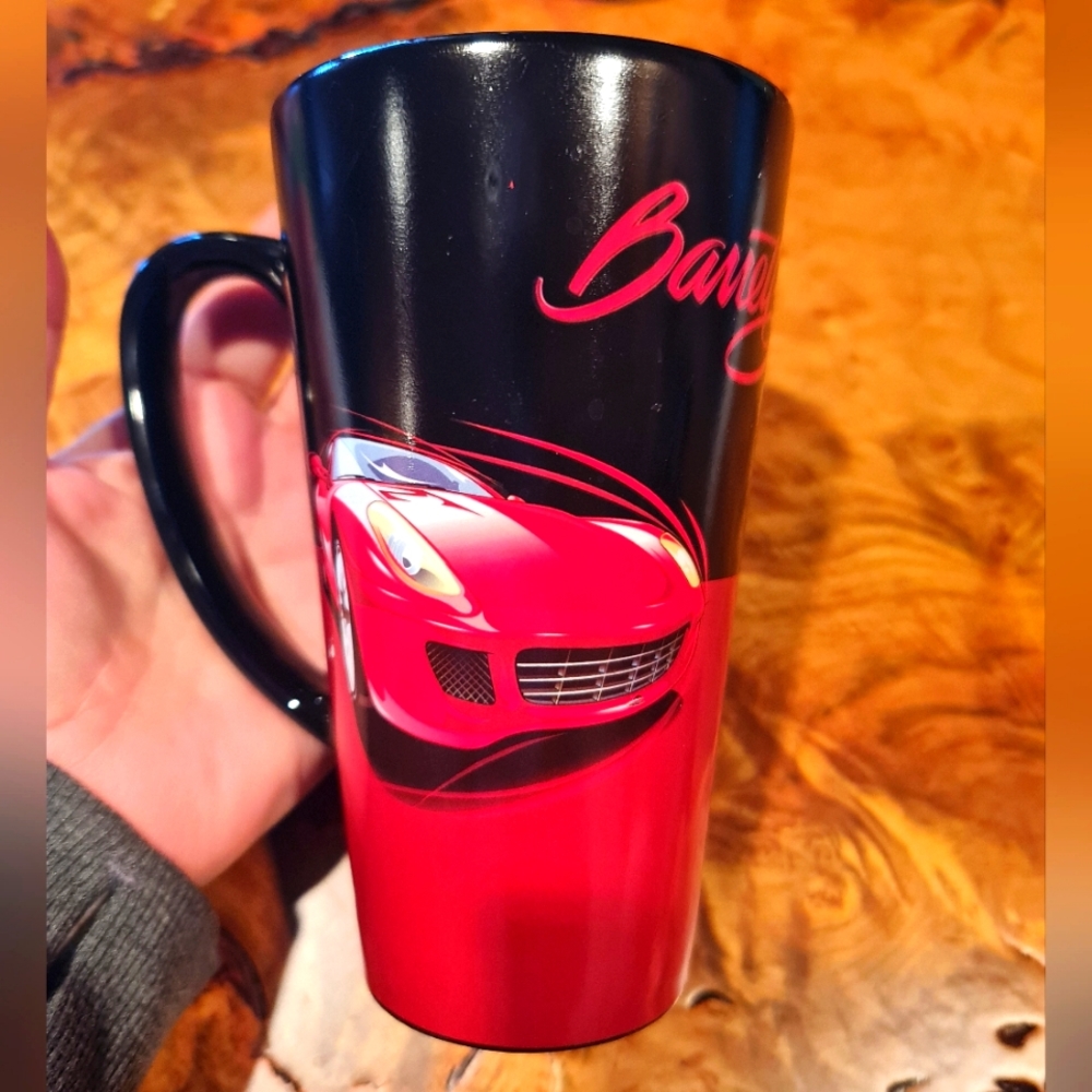 Barrett-Jackson Coffee Mug Black Red with Red Porsche Rare Collectible